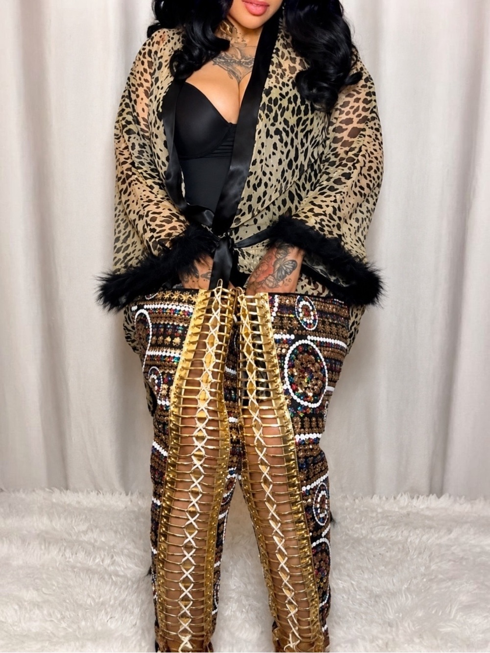 Gold Sequin Lace-Up Thigh High Stiletto Boots ✨ Festival Glam Statement Heels